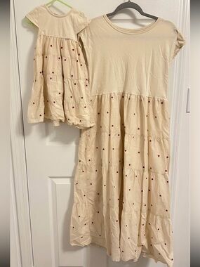 Mom and daughter matching dress 👗 Cream Heart embroidered Cotton A line Dress